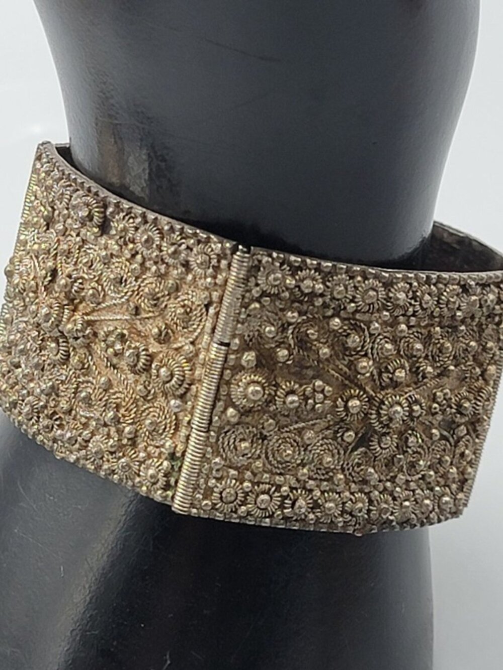Antique Sterling Scrolling Wire Panel Bracelet Pin Close Detailed 925 Silver 6.5 - Picture 5 of 13